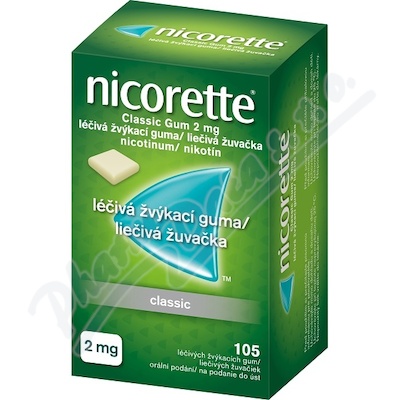 Nicorette Classic Gum 2mg léčivá žvýkací guma 105 - lékárna s rozvozem po Ostravsku a Těšínsku