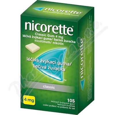 Nicorette Classic Gum 4mg léčivá žvýkací guma 105 - lékárna s rozvozem po Ostravsku a Těšínsku